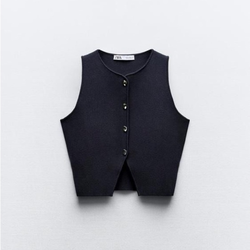 Zara Navy Buttoned Vest